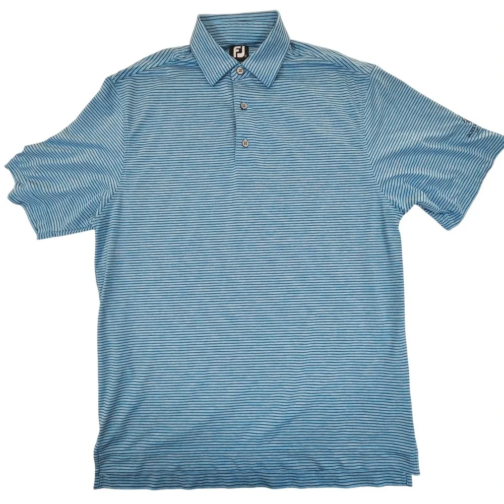 FootJoy Mens Striped Golf Polo Shirt Blue Black Short Sleeve Size M‎ 27422